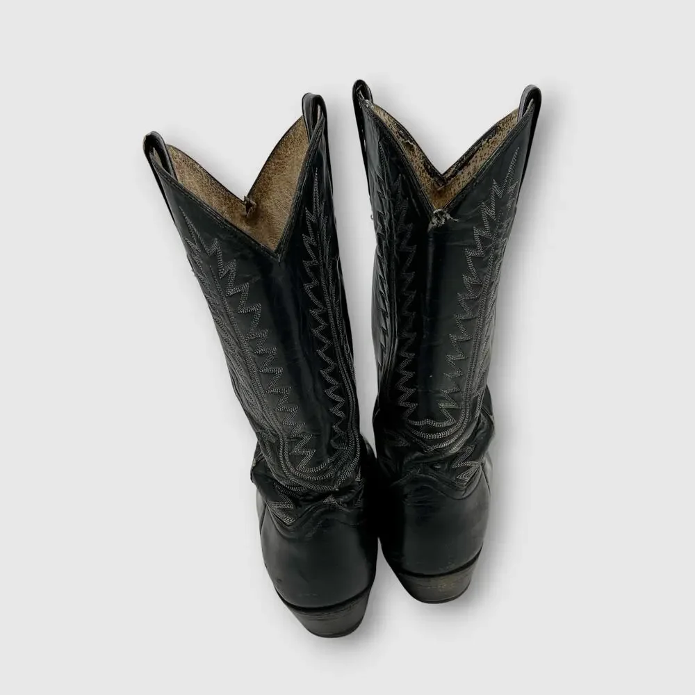 Vintage Cowtown Black Leather Western Cowboy Boots Men’s 9D Handmade USA